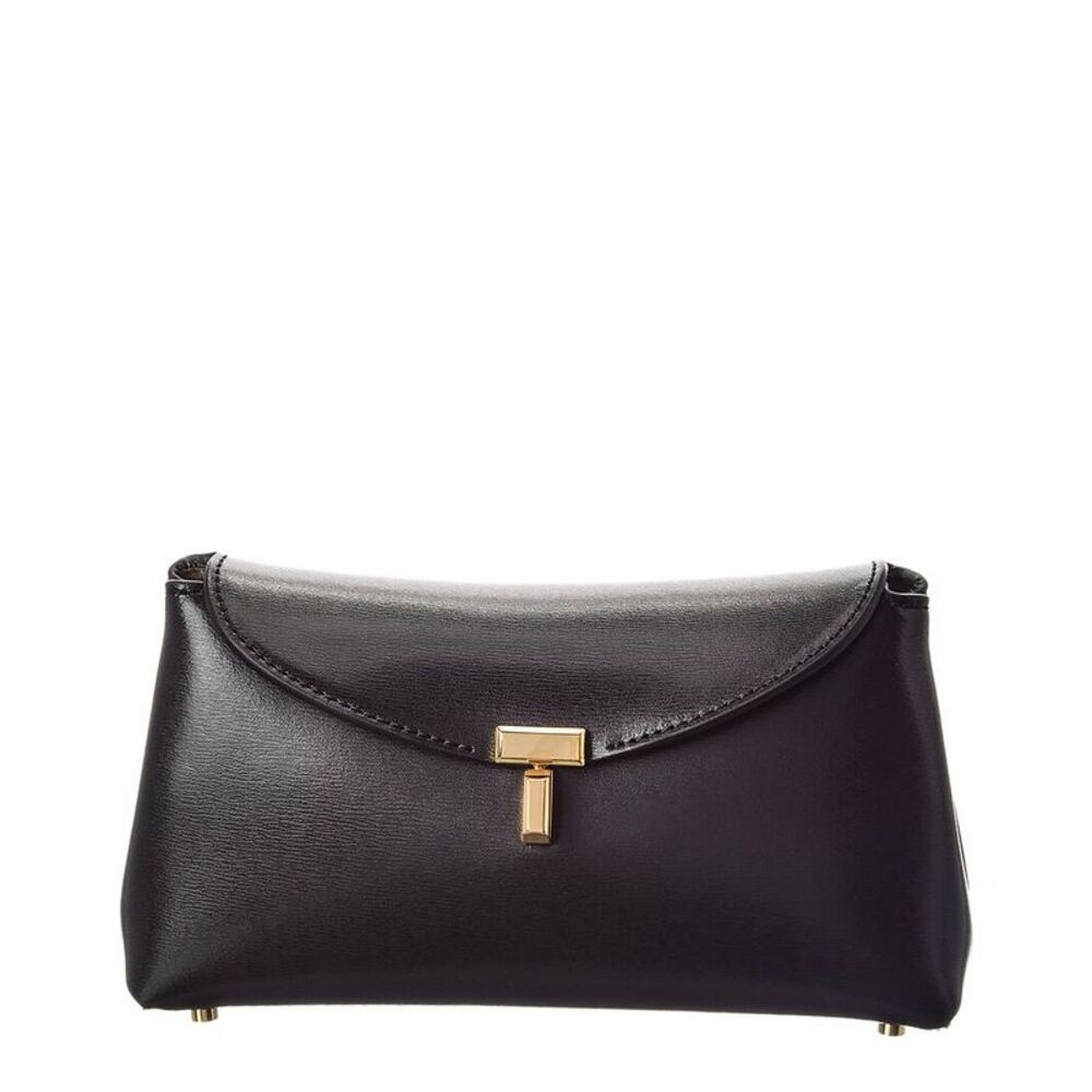 Toteme T-Lock Mini Leather Clutch, Black
